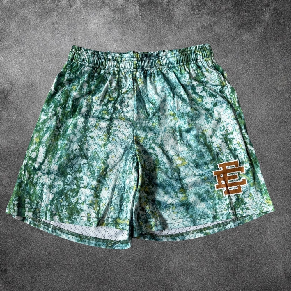 Eric Emanuel EE Basic Mesh Short Mens Large Green Forest Marble Print Excellent